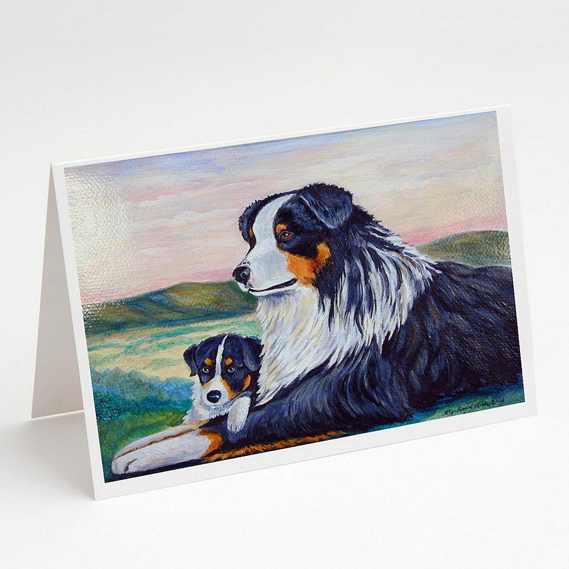 Caroline's Treasures Australian Shepherd Greeting Cards and Envelopes Pack of 8, 7 x 5, Dogs Image