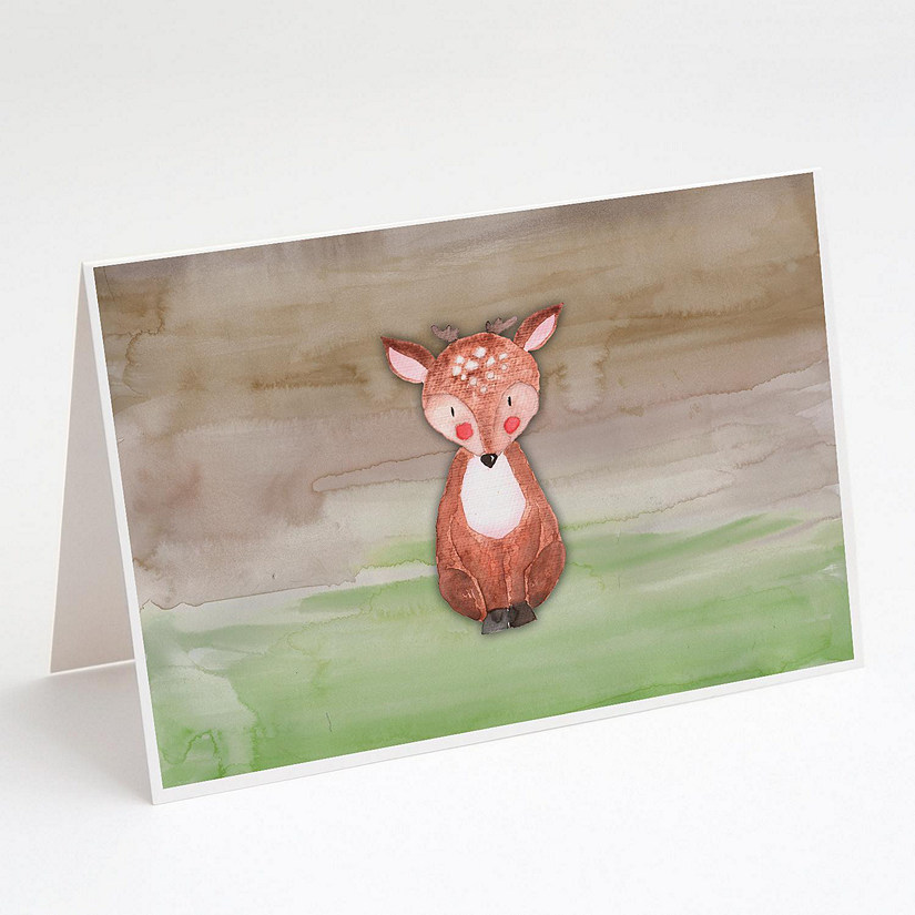 Caroline's Treasures Baby Deer Watercolor Greeting Cards and Envelopes Pack of 8, 7 x 5, Farm Animals Image