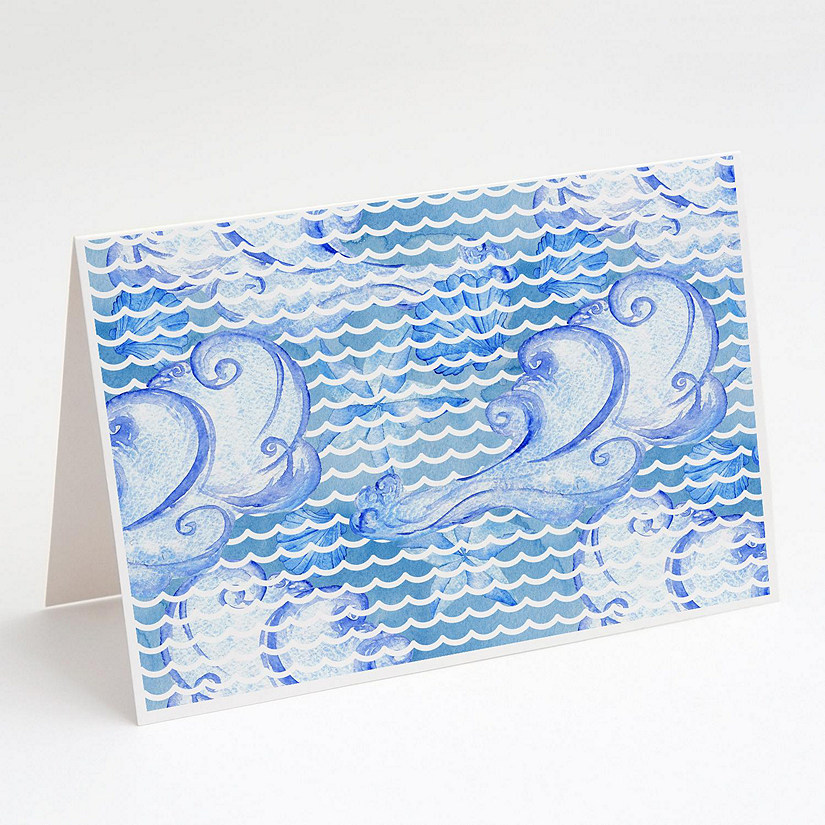 Caroline's Treasures Beach Watercolor Abstract Waves Greeting Cards and Envelopes Pack of 8, 7 x 5, Nautical Image