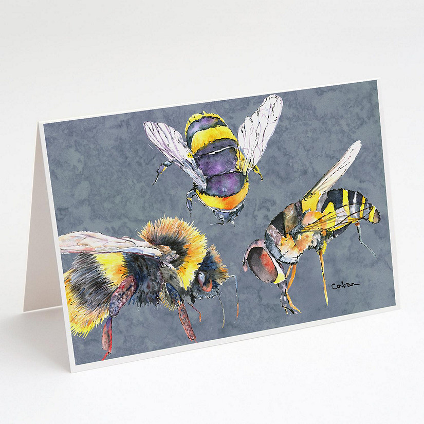 Caroline's Treasures Bee Bees Times Three Greeting Cards and Envelopes Pack of 8, 7 x 5, Insects Image