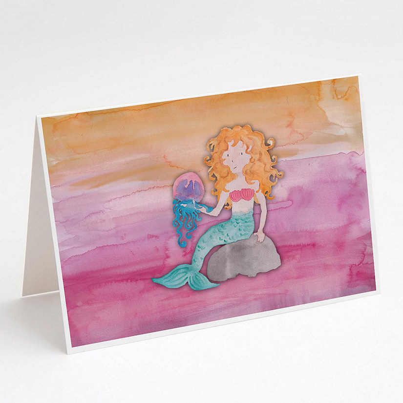 Caroline's Treasures Blonde Mermaid Watercolor Greeting Cards and Envelopes Pack of 8, 7 x 5, Fantasy Image