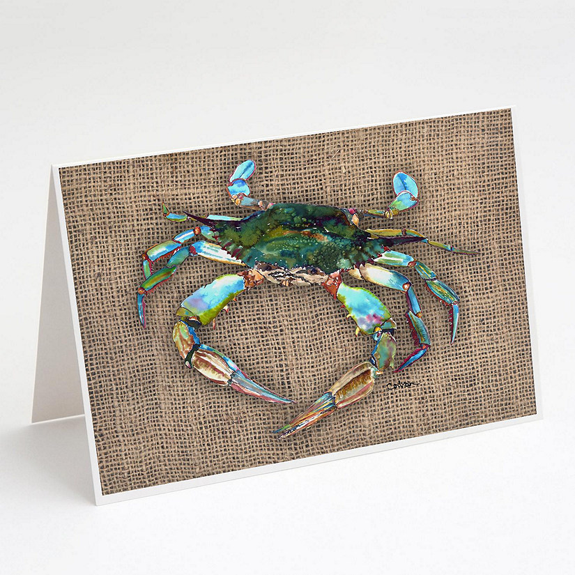 Caroline's Treasures Blue Crab on Faux Burlap Greeting Cards and Envelopes Pack of 8, 7 x 5, Seafood Image