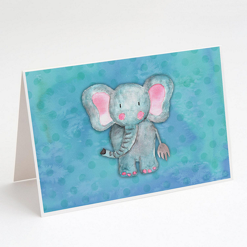 Caroline's Treasures Blue Elepant Watercolor Greeting Cards and Envelopes Pack of 8, 7 x 5, Wild Animals Image