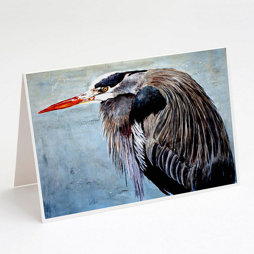 Caroline's Treasures Blue Heron Greeting Cards and Envelopes Pack of 8, 7 x 5, Birds Image