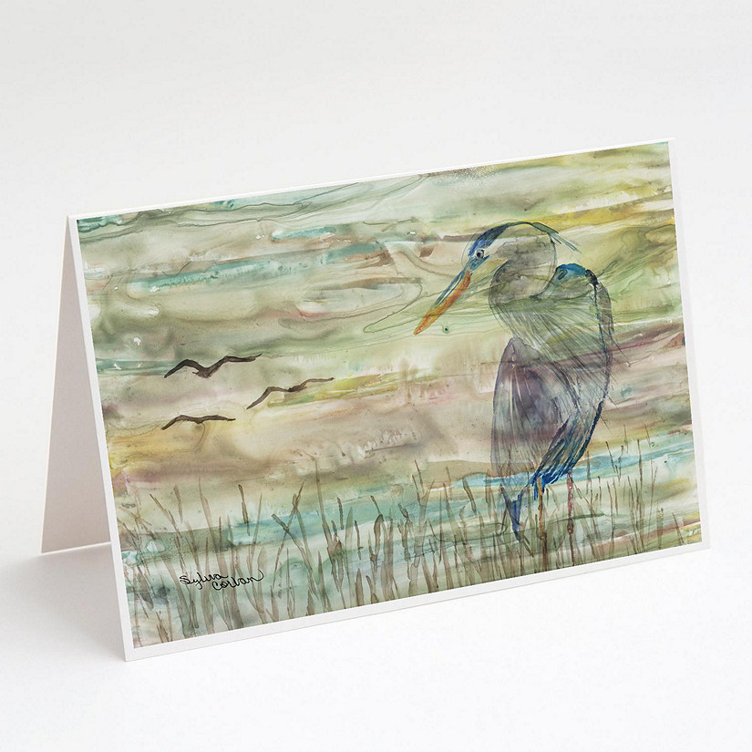 Caroline's Treasures Blue Heron Sunset Greeting Cards and Envelopes Pack of 8, 7 x 5, Birds Image