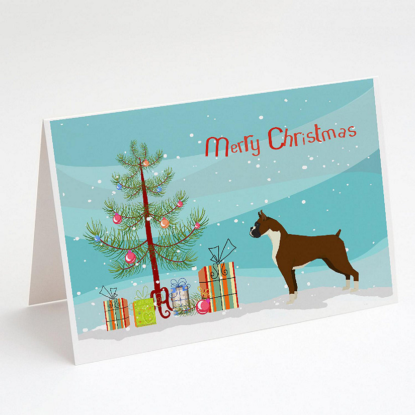Caroline's Treasures Boxer Christmas Tree Greeting Cards and Envelopes Pack of 8, 7 x 5, Dogs Image