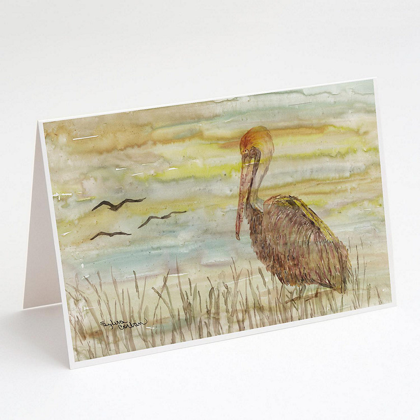 Caroline's Treasures Brown Pelican Yellow Sky Greeting Cards and Envelopes Pack of 8, 7 x 5, Birds Image