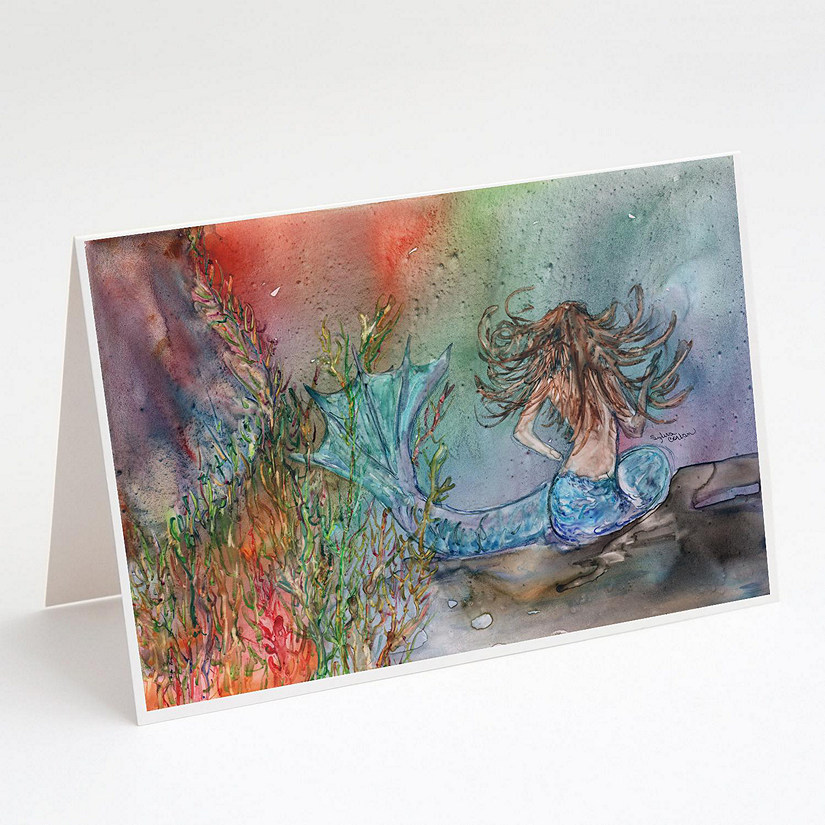 Caroline's Treasures Brunette Mermaid Water Fantasy Greeting Cards and Envelopes Pack of 8, 7 x 5, Fantasy Image