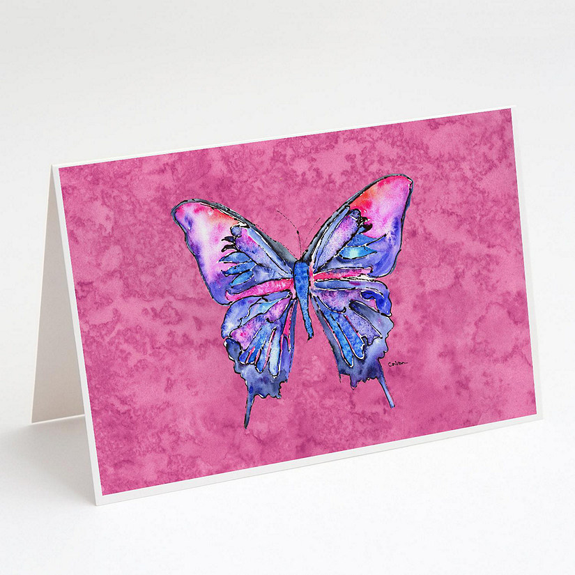 Caroline's Treasures Butterfly on Pink Greeting Cards and Envelopes Pack of 8, 7 x 5, Insects Image
