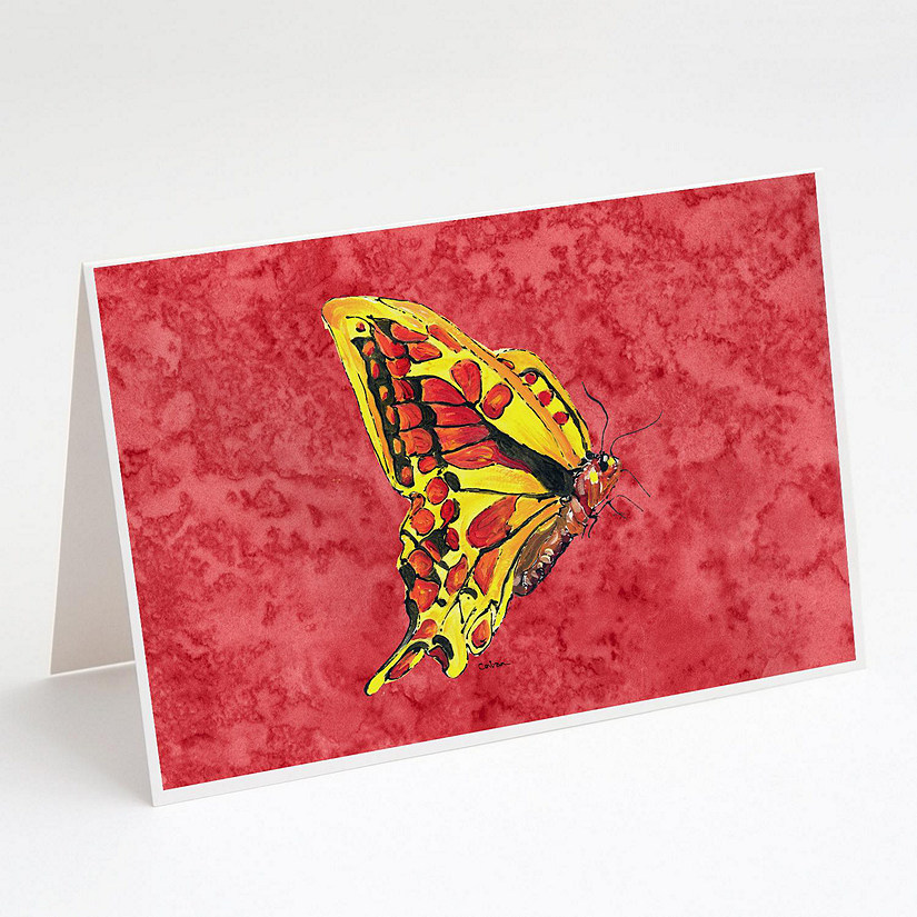 Caroline's Treasures Butterfly on Red Greeting Cards and Envelopes Pack of 8, 7 x 5, Insects Image