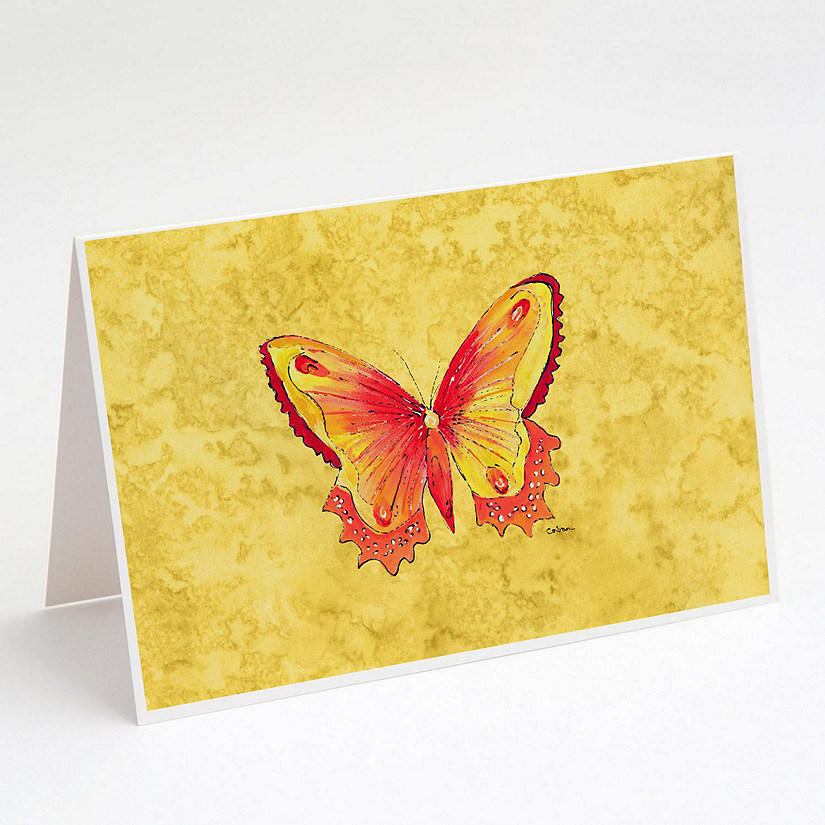 Caroline's Treasures Butterfly on Yellow Greeting Cards and Envelopes Pack of 8, 7 x 5, Insects Image