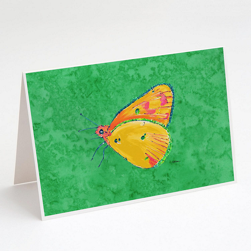Caroline's Treasures Butterfly Orange on Green Greeting Cards and Envelopes Pack of 8, 7 x 5, Insects Image