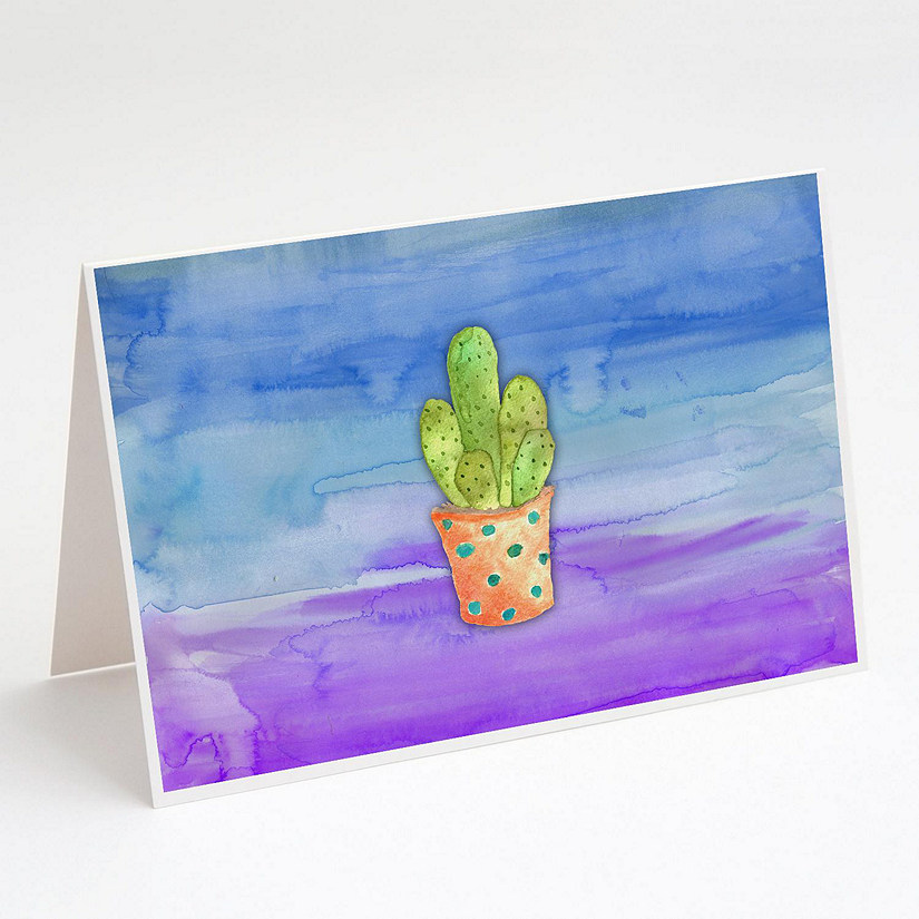 Caroline's Treasures Cactus Blue and Purple Watercolor Greeting Cards and Envelopes Pack of 8, 7 x 5, Image