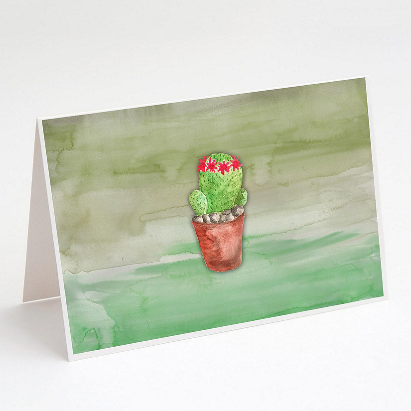Caroline's Treasures Cactus Green Watercolor Greeting Cards and Envelopes Pack of 8, 7 x 5, Image