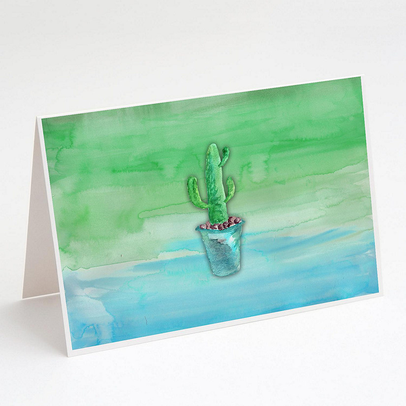 Caroline's Treasures Cactus Teal and Green Watercolor Greeting Cards and Envelopes Pack of 8, 7 x 5, Image