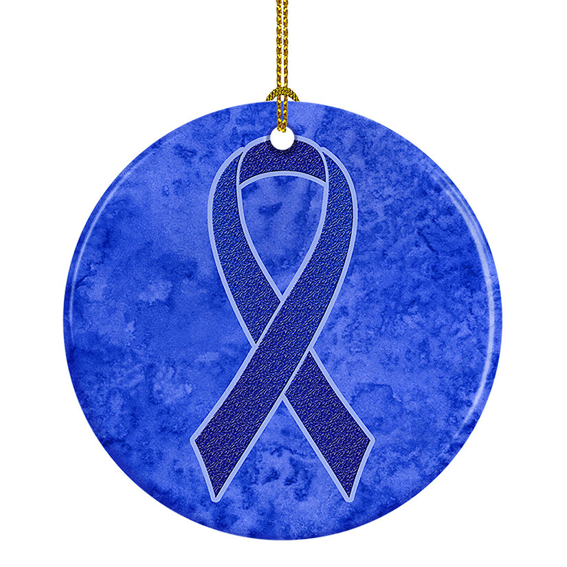 Caroline's Treasures, Ceramic Ornament, Dark Blue Ribbon, Colon Cancer Awareness, 2.8x2.8 Image