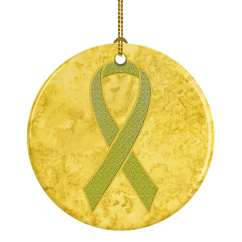 Caroline's Treasures, Ceramic Ornament, Yellow Ribbon, Sarcoma, Bone or Bladder Cancer Awareness, 2.8x2.8 Image