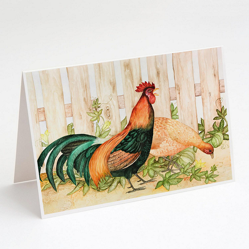 Caroline's Treasures Chicken and Rooster by Ferris Hotard Greeting Cards and Envelopes Pack of 8, 7 x 5, Farm Animals Image