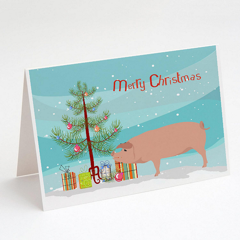 Caroline's Treasures Christmas, American Landrace Pig Christmas Greeting Cards and Envelopes Pack of 8, 7 x 5, Farm Animals Image