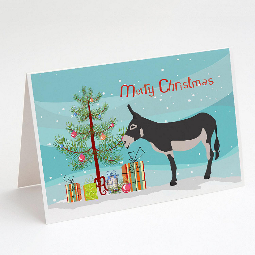 Caroline's Treasures Christmas, American Mammoth Jack Donkey Christmas Greeting Cards and Envelopes Pack of 8, 7 x 5, Farm Animals Image