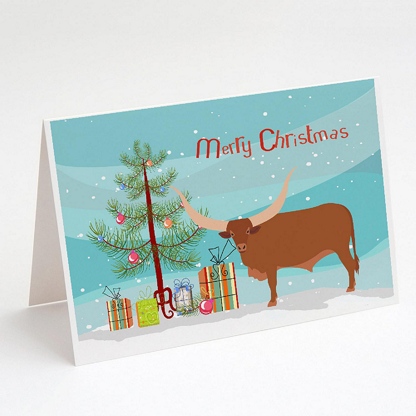 Caroline's Treasures Christmas, Ankole-Watusu Cow Christmas Greeting Cards and Envelopes Pack of 8, 7 x 5, Farm Animals Image