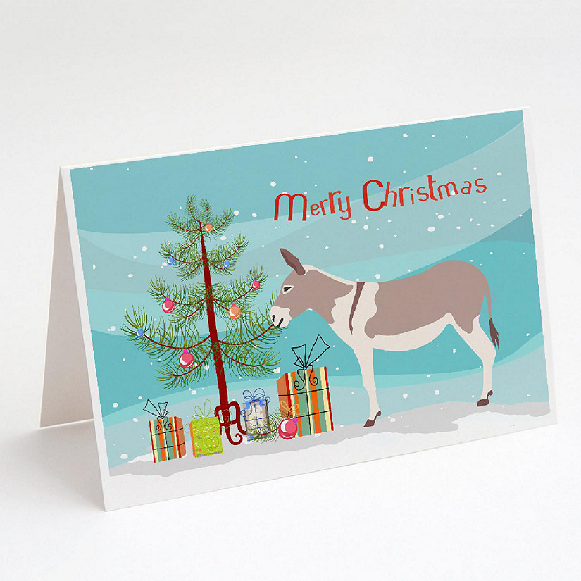 Caroline's Treasures Christmas, Australian Teamster Donkey Christmas Greeting Cards and Envelopes Pack of 8, 7 x 5, Farm Animals Image