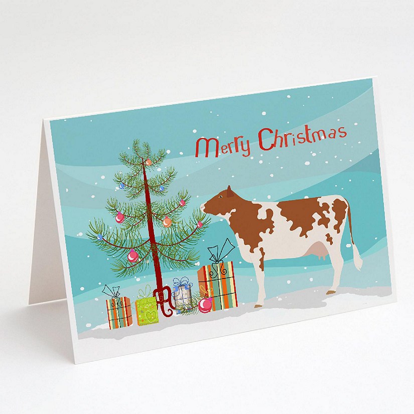 Caroline's Treasures Christmas, Ayrshire Cow Christmas Greeting Cards and Envelopes Pack of 8, 7 x 5, Farm Animals Image