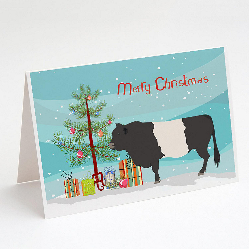 Caroline's Treasures Christmas, Belted Galloway Cow Christmas Greeting Cards and Envelopes Pack of 8, 7 x 5, Farm Animals Image