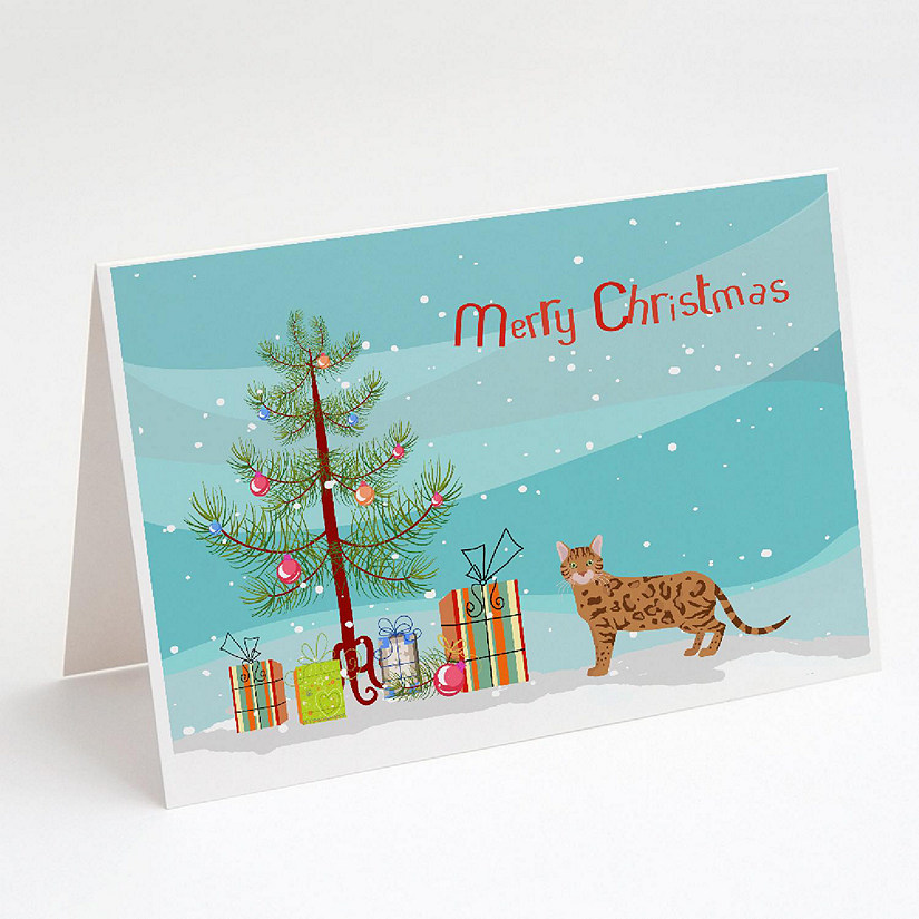 Caroline's Treasures Christmas, Bengal #2 Cat Merry Christmas Greeting Cards and Envelopes Pack of 8, 7 x 5, Cats Image