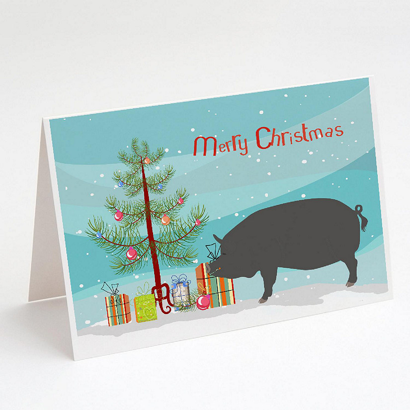 Caroline's Treasures Christmas, Berkshire Pig Christmas Greeting Cards and Envelopes Pack of 8, 7 x 5, Farm Animals Image