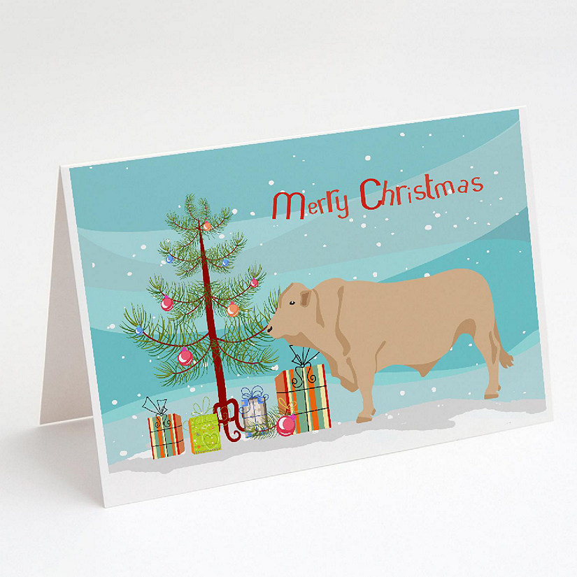 Caroline's Treasures Christmas, Charolais Cow Christmas Greeting Cards and Envelopes Pack of 8, 7 x 5, Farm Animals Image