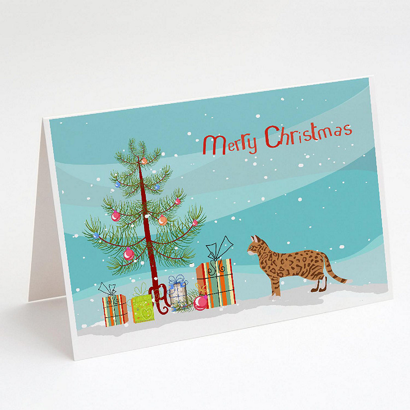 Caroline's Treasures Christmas, Cheetoh #3 Cat Merry Christmas Greeting Cards and Envelopes Pack of 8, 7 x 5, Cats Image