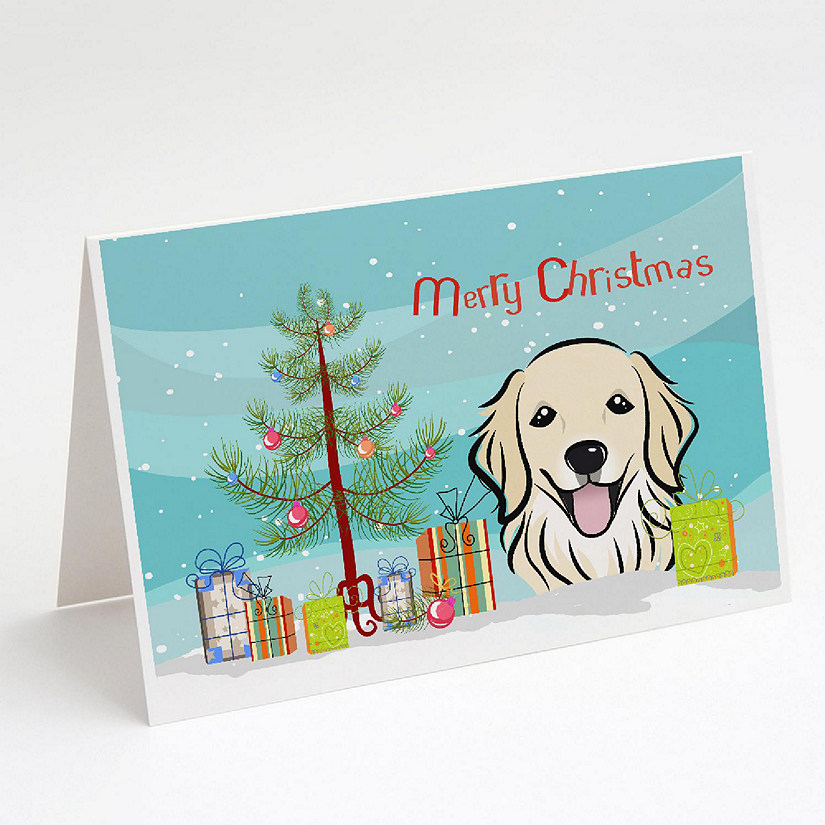 Caroline's Treasures Christmas, Christmas Tree and Golden Retriever Greeting Cards and Envelopes Pack of 8, 7 x 5, Dogs Image