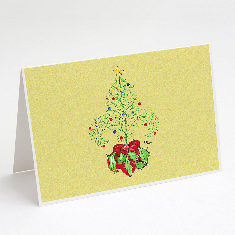 Caroline's Treasures Christmas, Christmas Tree Fleur de lis Greeting Cards and Envelopes Pack of 8, 7 x 5, New Orleans Image