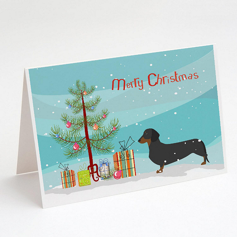Caroline's Treasures Christmas, Dachshund Merry Christmas Tree Greeting Cards and Envelopes Pack of 8, 7 x 5, Dogs Image