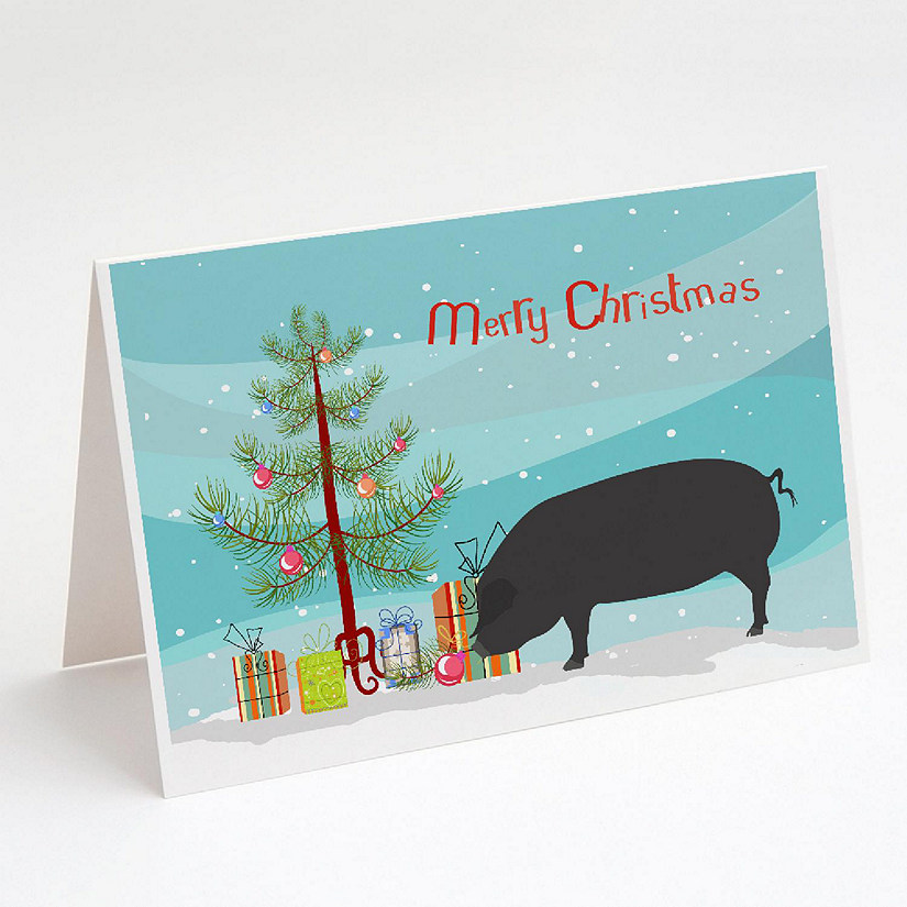 Caroline's Treasures Christmas, Devon Large Black Pig Christmas Greeting Cards and Envelopes Pack of 8, 7 x 5, Farm Animals Image