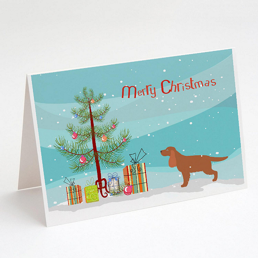 Caroline's Treasures Christmas, English Cocker Spaniel Merry Christmas Tree Greeting Cards and Envelopes Pack of 8, 7 x 5, Dogs Image