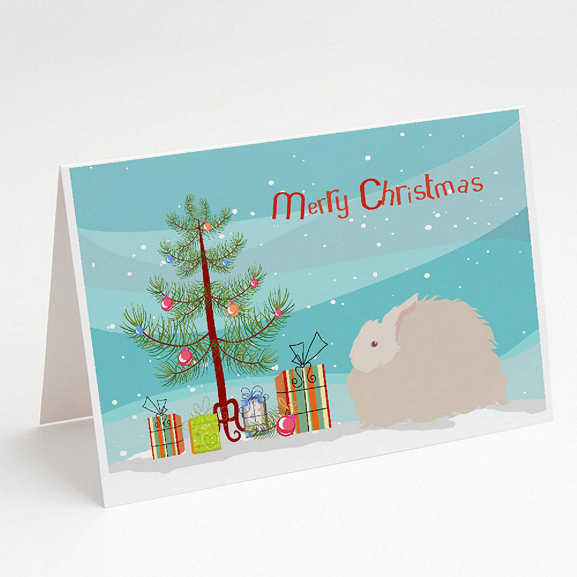 Caroline's Treasures Christmas, Fluffy Angora Rabbit Christmas Greeting Cards and Envelopes Pack of 8, 7 x 5, Farm Animals Image