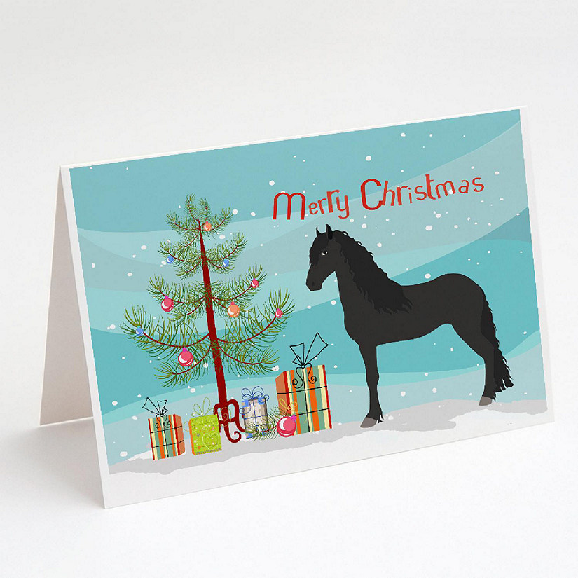 Caroline's Treasures Christmas, Friesian Horse Christmas Greeting Cards and Envelopes Pack of 8, 7 x 5, Farm Animals Image