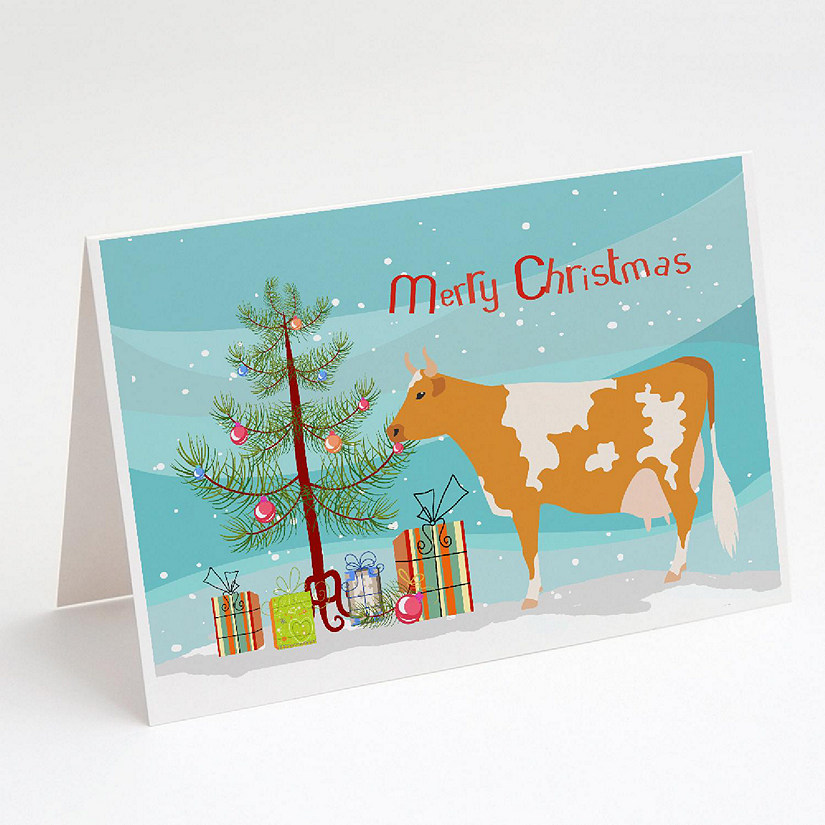 Caroline's Treasures Christmas, Guernsey Cow Christmas Greeting Cards and Envelopes Pack of 8, 7 x 5, Farm Animals Image