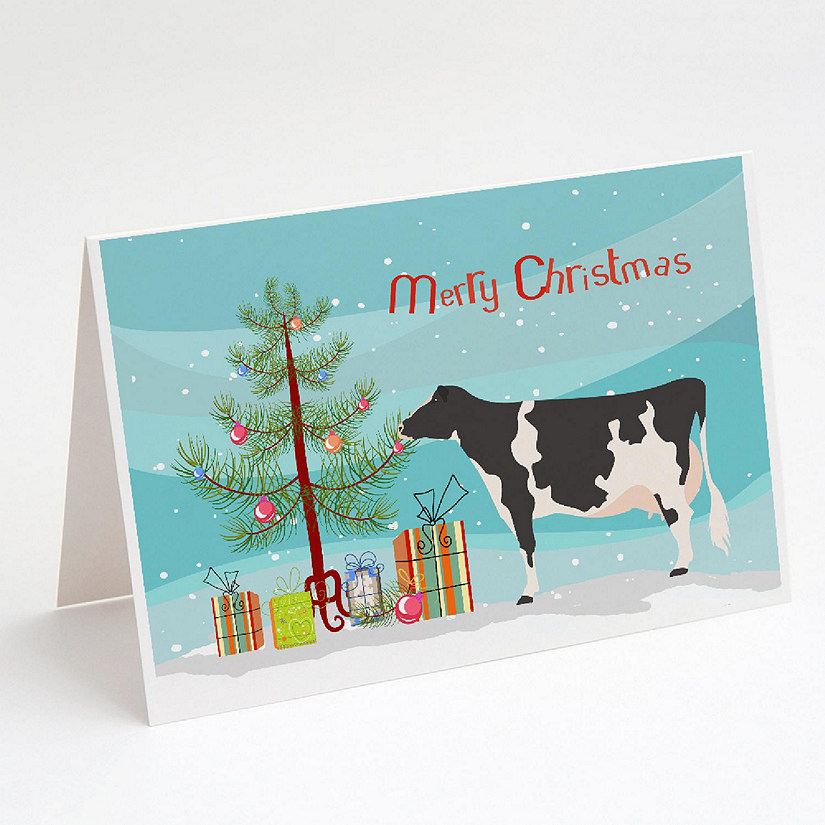 Caroline's Treasures Christmas, Holstein Cow Christmas Greeting Cards and Envelopes Pack of 8, 7 x 5, Farm Animals Image