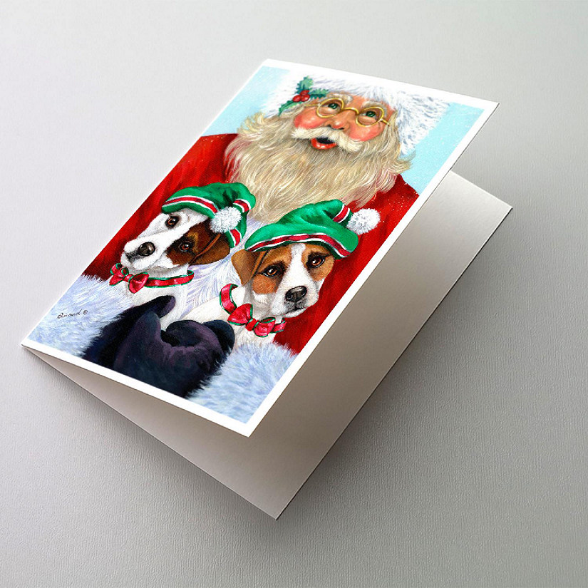 Caroline's Treasures Christmas, Jack Russell Christmas Santa Greeting Cards and Envelopes Pack of 8, 7 x 5, Dogs Image