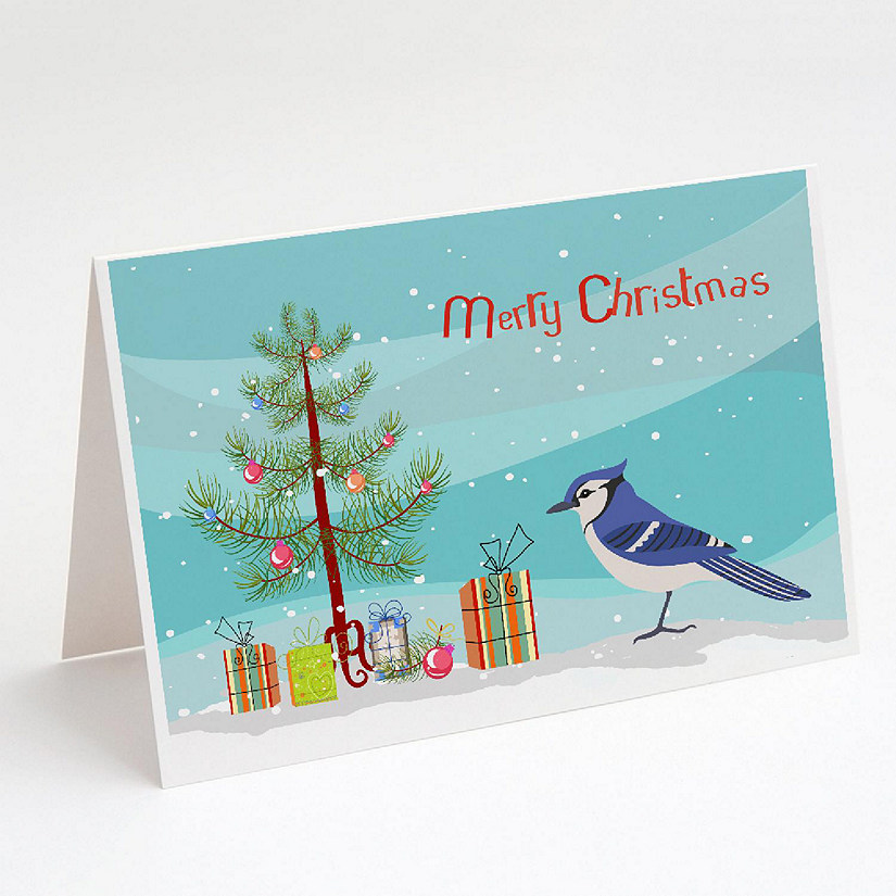Caroline's Treasures Christmas, Jay Bird Merry Christmas Greeting Cards and Envelopes Pack of 8, 7 x 5, Birds Image
