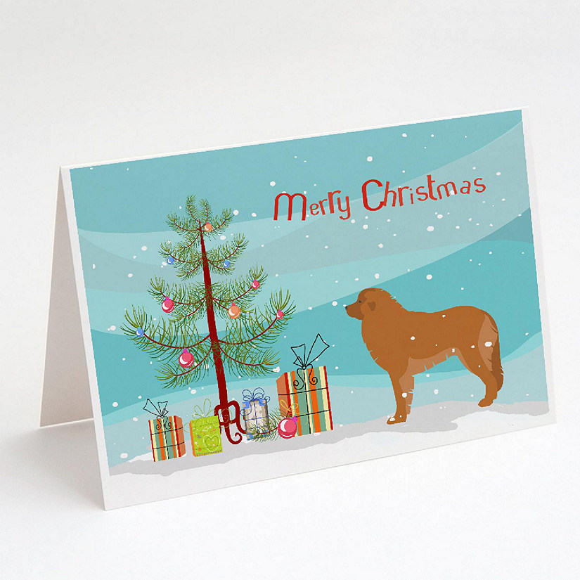Caroline's Treasures Christmas, Leonberger Merry Christmas Tree Greeting Cards and Envelopes Pack of 8, 7 x 5, Dogs Image