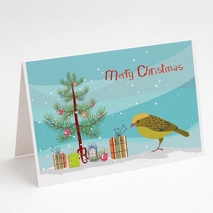 Caroline's Treasures Christmas, Lizard Canary Merry Christmas Greeting Cards and Envelopes Pack of 8, 7 x 5, Birds Image