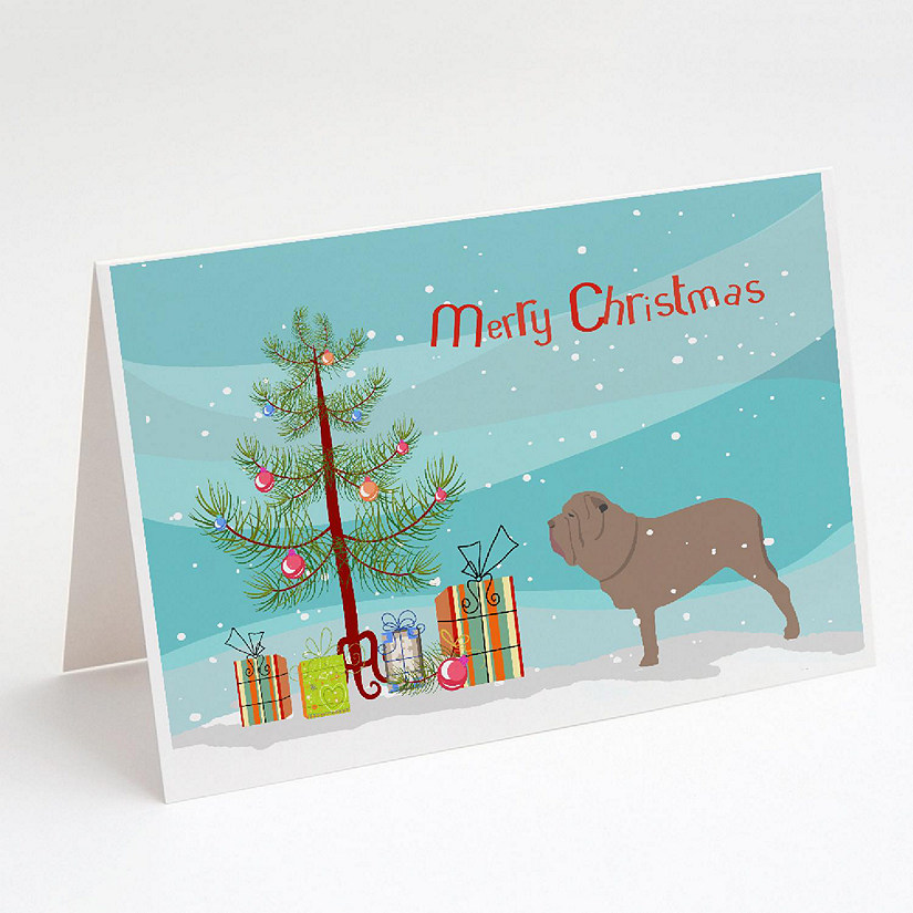 Caroline's Treasures Christmas, Neapolitan Mastiff Merry Christmas Tree Greeting Cards and Envelopes Pack of 8, 7 x 5, Dogs Image
