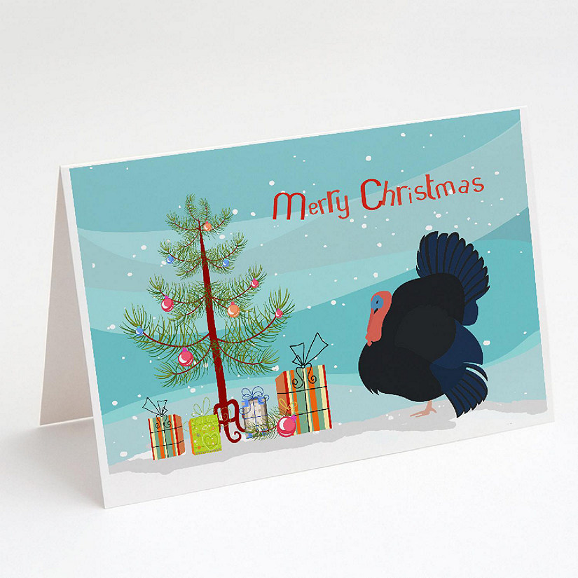 Caroline's Treasures Christmas, Norfolk Black Turkey Christmas Greeting Cards and Envelopes Pack of 8, 7 x 5, Farm Animals Image