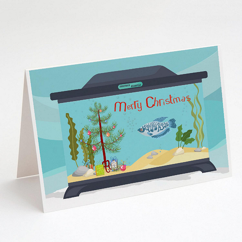 Caroline's Treasures Christmas, Opaline Gourami Merry Christmas Greeting Cards and Envelopes Pack of 8, 7 x 5, Fish Image