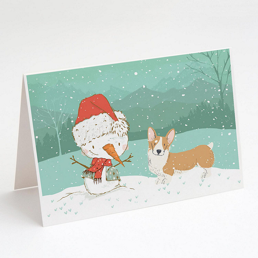 Caroline's Treasures Christmas, Pembroke Corgi Snowman Christmas Greeting Cards and Envelopes Pack of 8, 7 x 5, Dogs Image