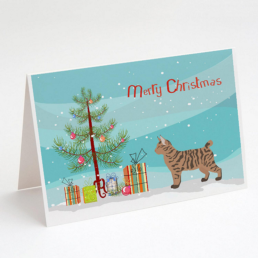 Caroline's Treasures Christmas, Pixie Bob #2 Cat Merry Christmas Greeting Cards and Envelopes Pack of 8, 7 x 5, Cats Image
